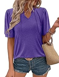 KISSMODA Women's Tunic Tops Casual V Neck Short