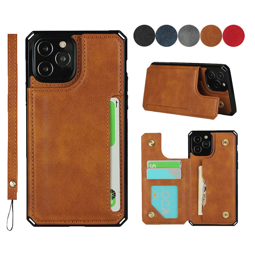 SailorTech Hand Strap Case for iPhone 12 Pro Max, Premium Leather Stylish Durable Phone Cases Magnetic Back Cover with Card Slots Wrist Strap Stand Khaki