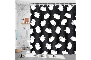 LSYDCARM Halloween Shower Curtain, Ghost Shower Curtain with 12 Hooks, 72"x72" Black Waterproof Curtains for Bathroom Decor Toilet & Bathtub, Funny Halloween Decor & Gift