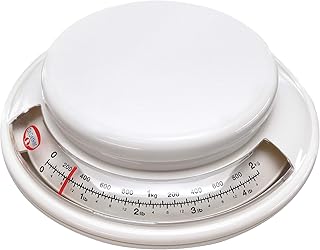 Dr. Oetker Backwaage Ø 17 cm, analoge Haushaltswaage, Waage für präzises Abwiegen, Küchenwaage mit Zuwiegefunktion (Farbe: weiß)