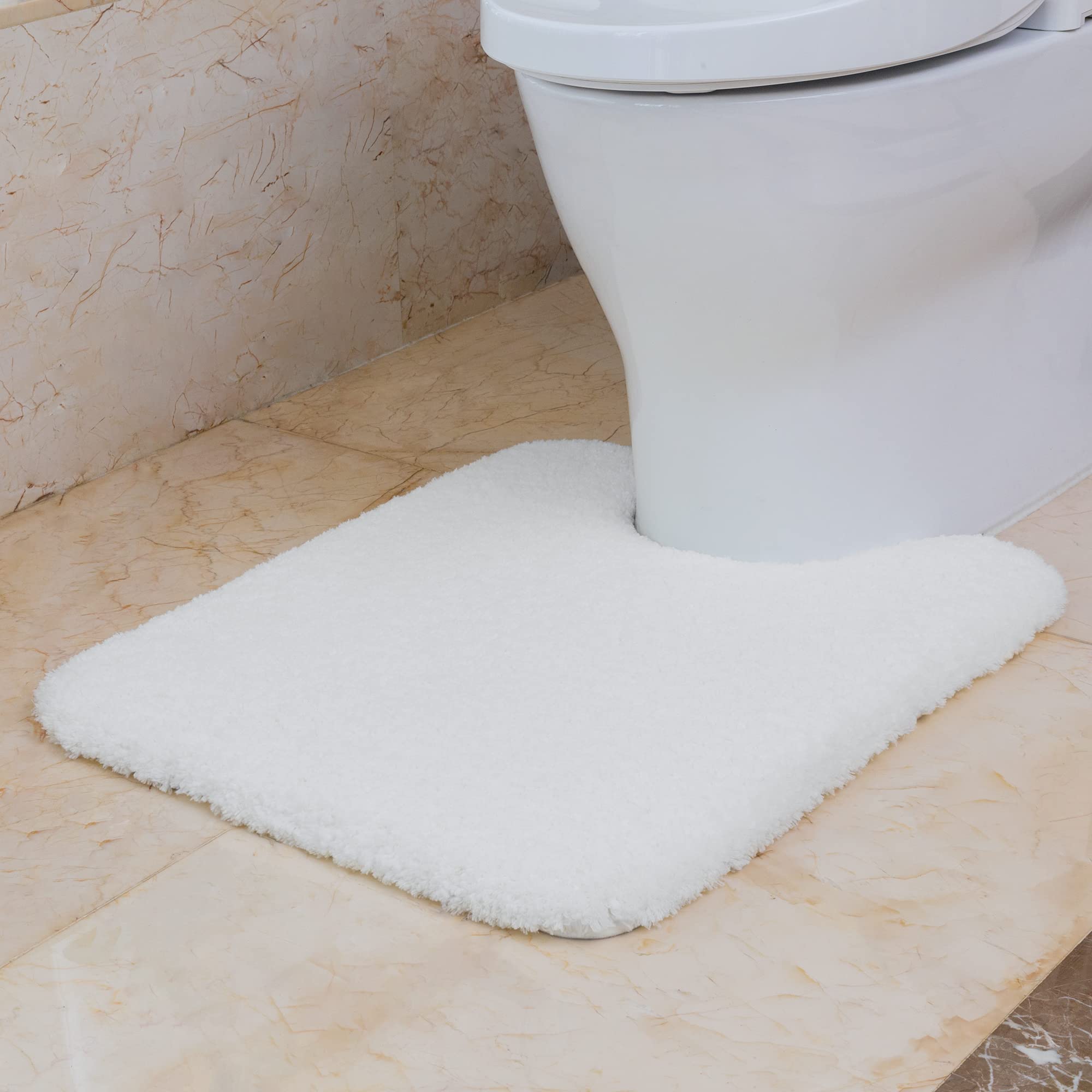 VANZAVANZU Non Slip Toilet Mat Thickened Pedestal Mat for Toilet Absorbent Ultra Soft Bathroom Toilet Rug Fluffy Microfiber Bath Mat, Quick-drying, Machine Washable - 50 x 60cm U Shape (White)