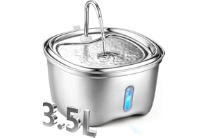 KiwiLove Cat Water Fountain, 120oz/3.5L Stainless Steel Pet Water Fountain, Automatic Silent Pump, Easy Clean Cat Water Bowl,