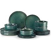 vancasso Starry Plates and Bowls Sets,12 Pieces Green Dinnerware Sets for Kitchen,Modern Stoneware Dishes Set for 4,Dishwasher and Microwave Safe