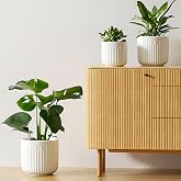 LE TAUCI Ceramic Planters, 8.3/7/6 Inch Indoor Pots for Plants with Drainage Holes &amp; Mesh, Modern Matte Glaze Cylinder Fluted Plant Pot for Snake Plant, Set of 3, White