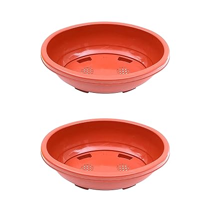 Klaxon Plastic Bonsai Flower Pot - Terracotta Color - 16 Inch, 2 Pieces