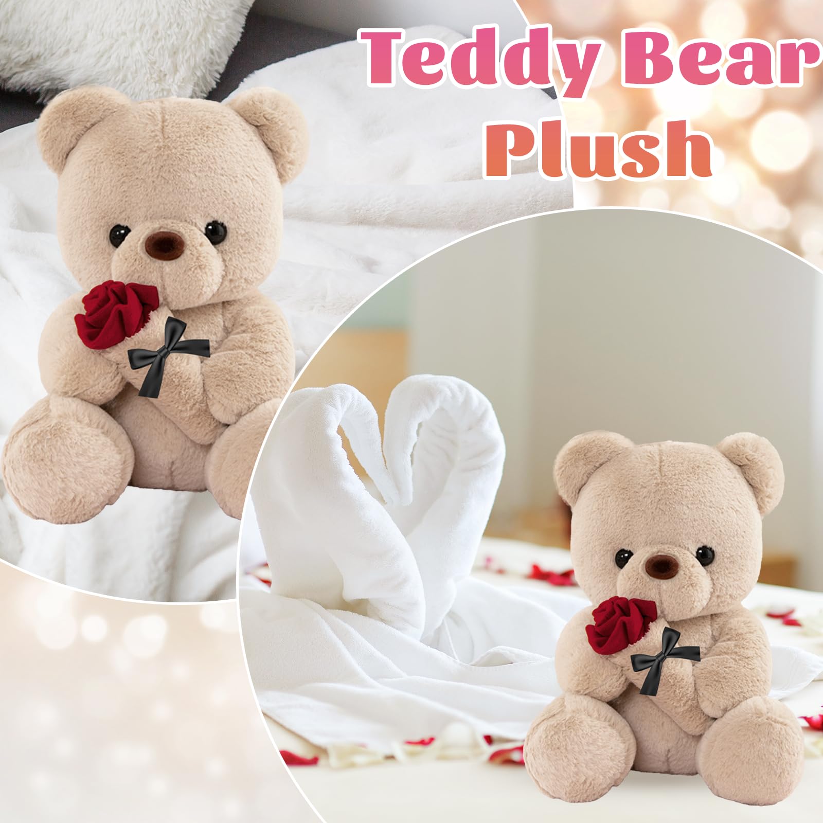 LIHIQIYA Teddybär mit Rose, Geburtstagsgeschenk für Frauen, 25cm Süße Kuscheltier Teddy Rosen Teddy Bear Plüsch-Bär Teddybären Plüschtier Liebe Hochzeitstag Jahrestag Geschenke für Sie Frau Freundin 4