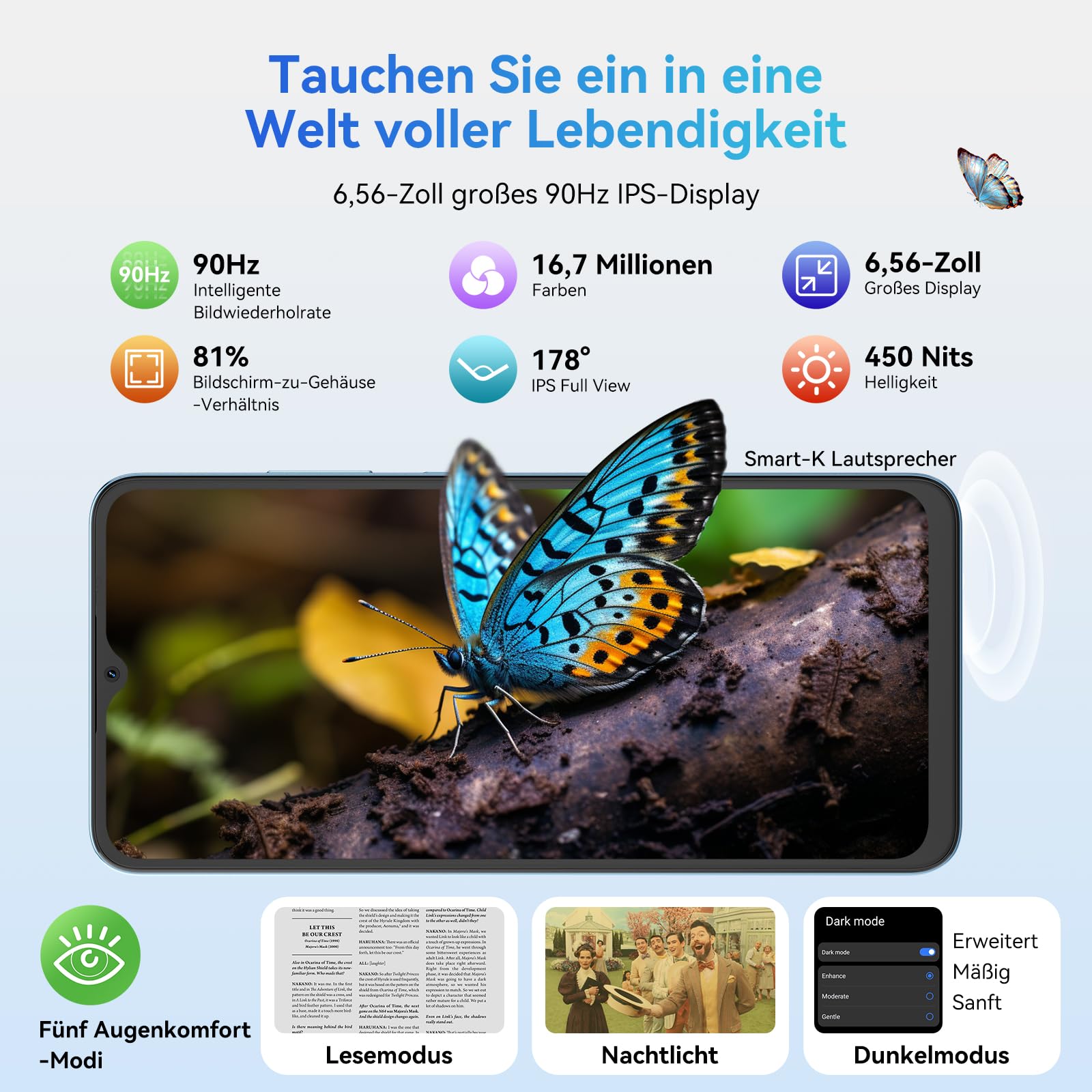 OSCAL Flat 2 Mobile Phone Without Contract Android 15, 12GB + 256GB 2TB TF Mobile Phone, 90Hz 6.56 Inch HD+ 90Hz, Octa-Core, 5000mAh, 13MP + 8MP AI Camera Smartphone Without Contract Dual SIM 4G OTG