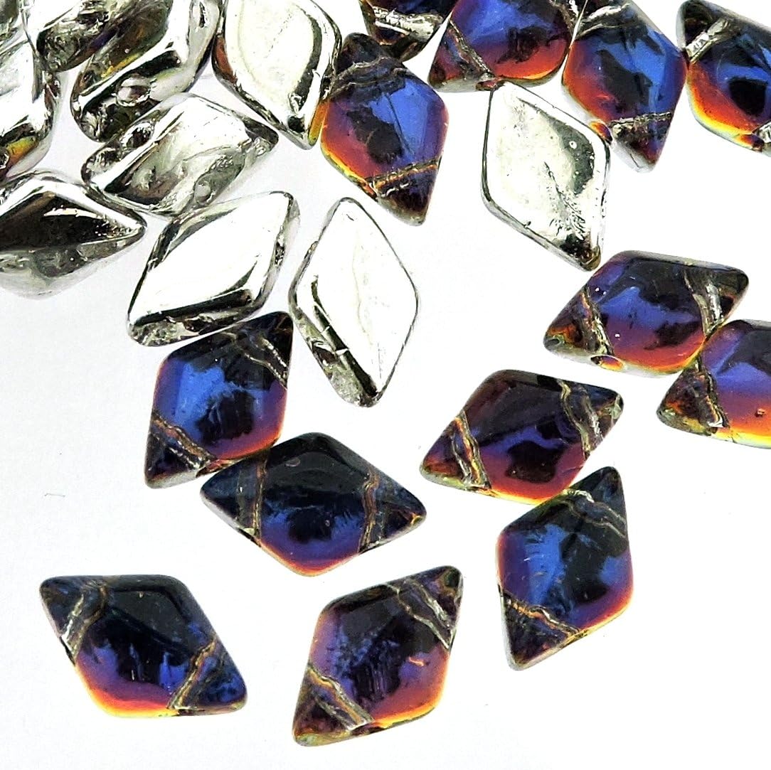 Czech Glass GemDuo Beads, 2-Hole Diamond Shaped Beads 5x8mm, 10 Grams, Backlit Vapor