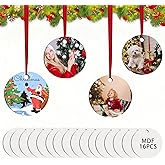 Sublimation Ornament Blanks 16 PCS Double Side Sublimation Blanks Personalized Christmas Ornaments White Round MDF Pendants for Christmas Decorations