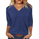 JomeDesign Womens Tops 3/4 Length Sleeve Summer V Neck Shirts Casual Tunic Tops 2025