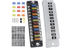 TIPHOPE 12 Way Fuse Block 12V Blade Fuse Box with Negative Bus,12 Circuit Fuse Holder Fuse Block with Waterproof Protection C