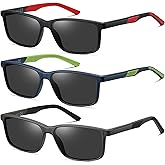 SUNAMOY 3 Pack Polarized Sunglasses for Men Big Head Double Color Sport UV Protection for Fishing Night Vision Driving