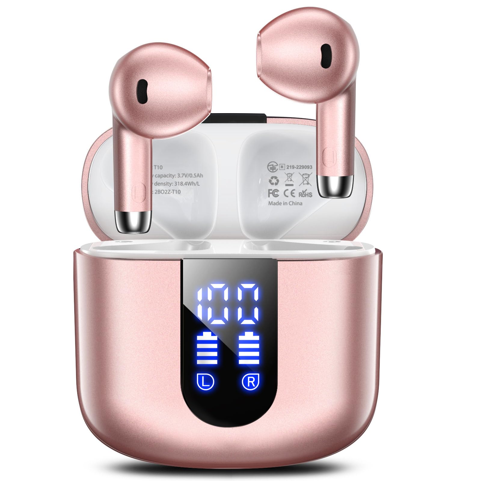 Photo 1 of Wireless Earbuds, Bluetooth Headphones with Deep Bass Stereo, 48H Playback Ear Buds with LED Power Display, Lightweight, IPX7, in-Ear Earphones with Mic for iPhone/Android/iPad, Rose Gold