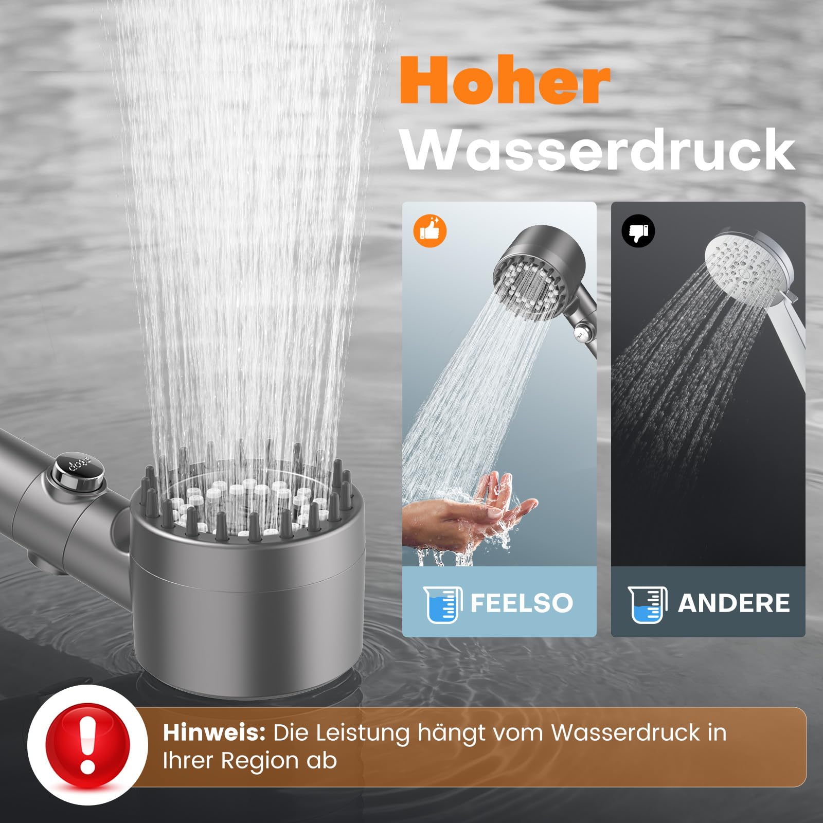 FEELSO Hochdruck-Duschkopf mit 15-Schicht-Filter und Anti-Verstopfungsdüsen 8