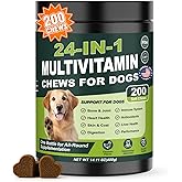 24-in-1 Dog Vitamins and Supplements 200 Ct Multivitamin for Dogs Chewable Contain Glucosamine Chondroitin Probiotics Omega-3 for Skin Coat,Hip & Joint,Heart,Liver,Brain,Eyes - Chicken Flavor