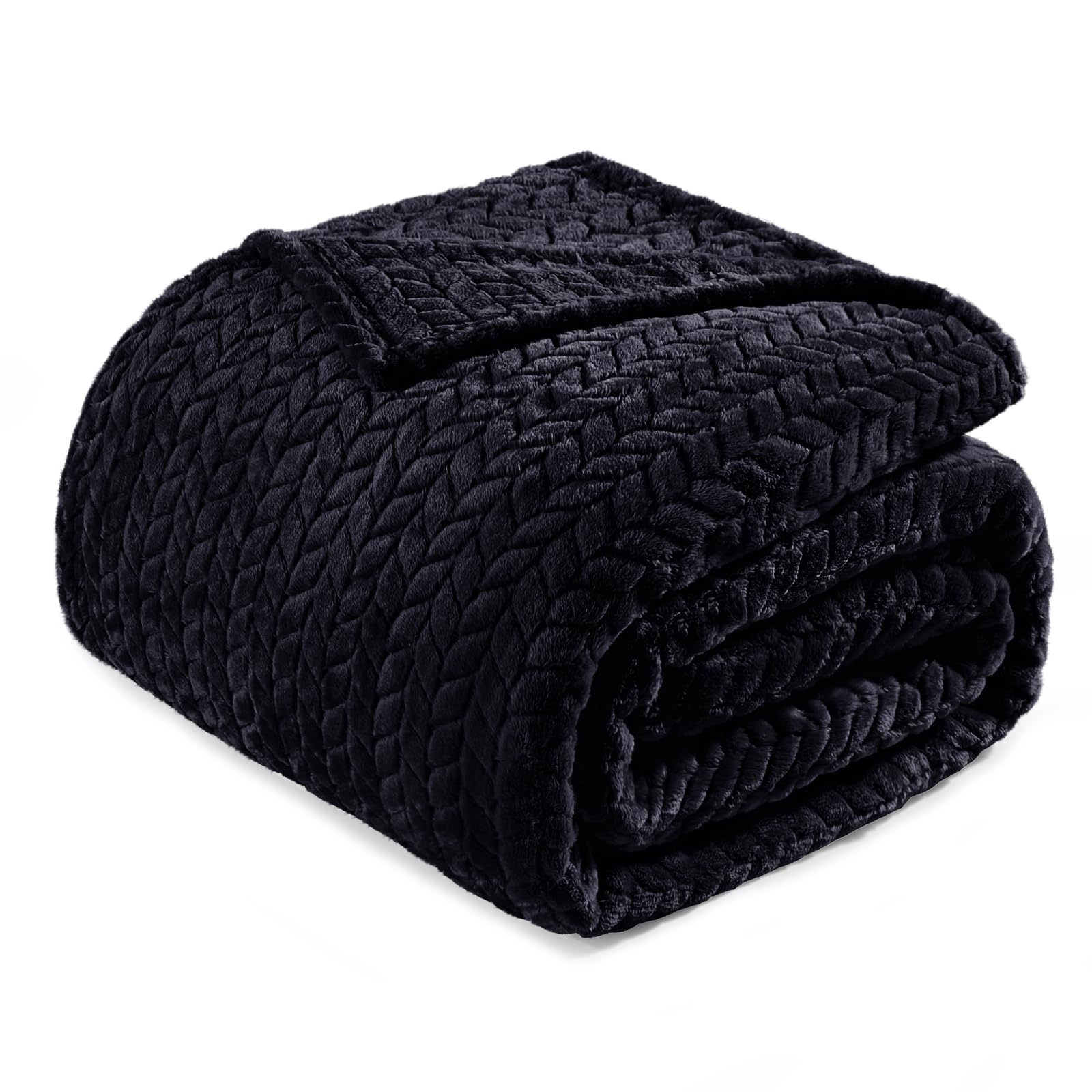 Exclusivo Mezcla Queen Size Fleece Blanket for Bed, 230x230 CM Soft Cozy Jacquard Flannel Blankets, Lightweight Fuzzy Plush Warm for All Seasons, Black
