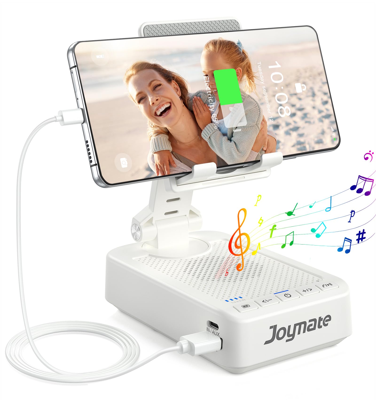 Photo 1 of Joymate Gifts for Men Women, Bluetooth Speaker Phone Stand with Charging Function 360° Rotable Adjustable Cell Phone Holder HD Surround Sound for Desk Fits All Phones,Tablet (White)