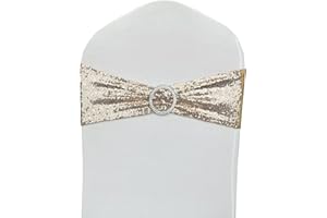 LIZIMI 10 Pcs Sequin Chair Sashes Stretch Chair Bands Spandex Polyester Bows for Party Hotel Wedding Banquets Decoration - Champagne