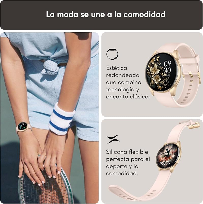 Reloj Inteligente Hombre Mujer con Llamadas Bluetooth, Smartwatch Esfera Redonda 1,38" con 147+ Modos Deportivos, Pulsómetro, IP68 Impermeable, Compatible con Android iOS