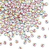 PONABEADIY 1 Box 300PCS Polymer Clay Round Beads with Hole Handmade Rainbow Pearlized Colorful Striped Pattern Candy Loose Spacer Bead Bulk for Jewelry Making Earrings Bracelet Adult DIY Craft Supply