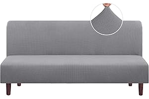PRINCEDECO Stretch Armless Futon Cover Futon Slipcover Full Queen Size Futon Couch Cover Futon Sofa Cover Futon Bed Cover Furniture Protector with Elastic Bottom, Checked Pattern Jacquard (Futon, Dove)