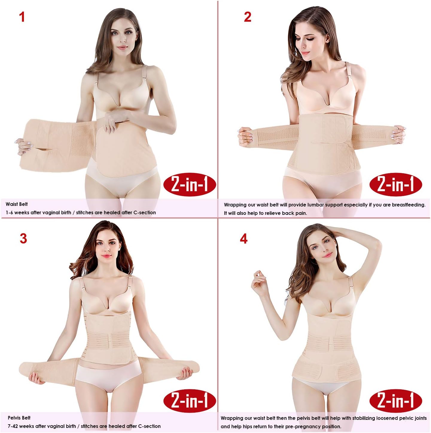 2 in 1 Postpartum Belly Band Support Recovery Belt Waist/Pelvis Belt Body Shaper Shapewear (Nude, Plus Size): Health & Personal Care