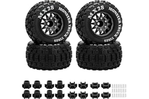 DAITOKU 2.8" RC Tires with 12mm/14mm Hex Adapter 1/10 Scale RC Truck Tires RC Wheels and Tires Set for Traxxas Arrma Rustler Stampede 4PCS (Black) - Not Glued