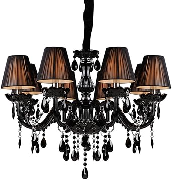 Amazon Co Jp シャンデリア黒色 クリスタル照明 布製シェード 姫系豪華照明器具 リビングルーム ホテル 店舗照明 インテリア照明 8灯e12 Diy 工具 ガーデン