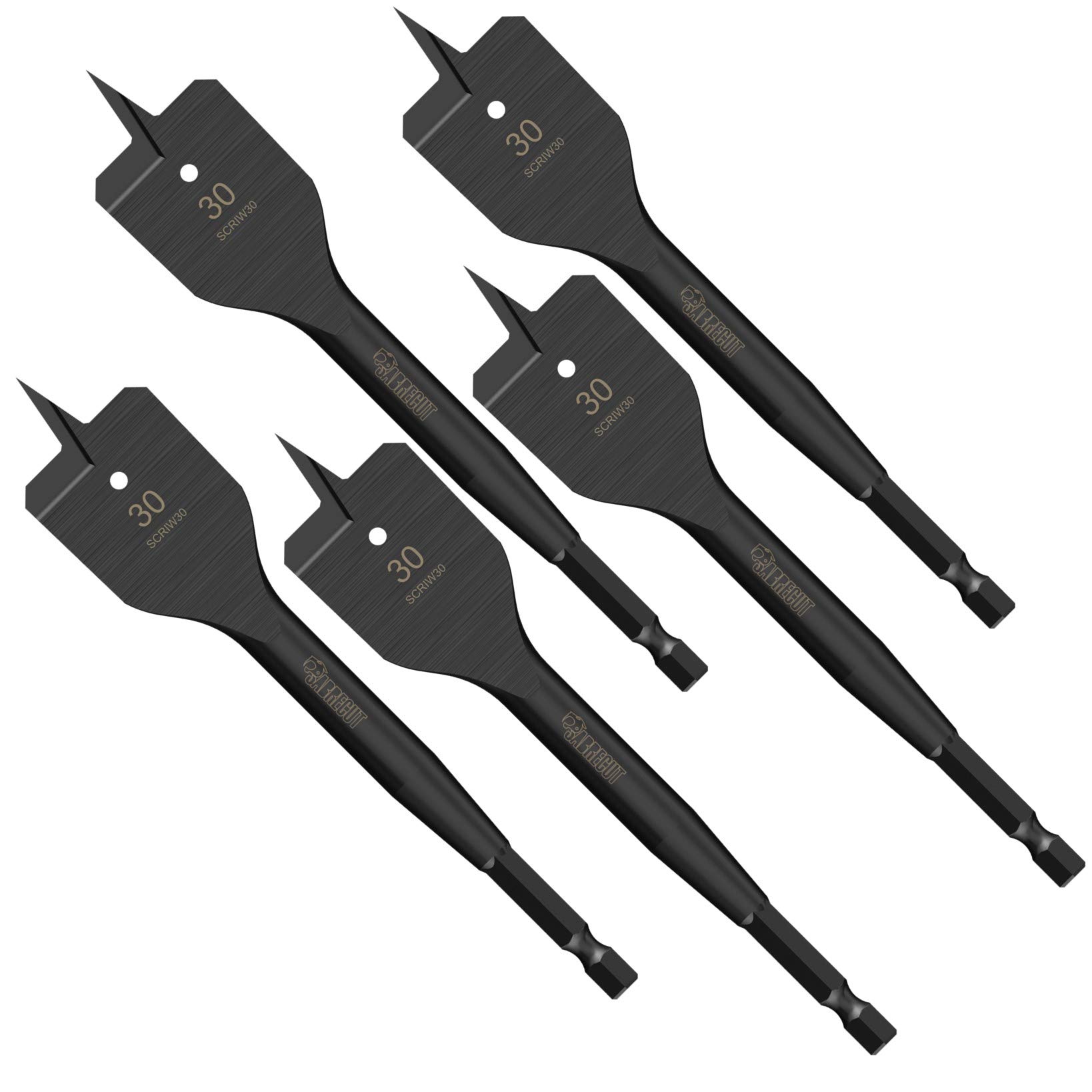 5 x SabreCut SCRIW30_5 30mm x 152mm Impact Rated Flat Wood Spade Bits for Softwood Hardwood Chipboard