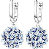 MISEFF 925 Sterling Silver Blue hydrangea Dangle Earrings for Women,Elegant and exquisitel Women's Earrings, Lightweight & Hypoallergenic Fashion Jewelry Gift (Blue hydrangea) ﻿