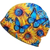 Turquoise Butterfly Women's Slouchy Beanie Hat Cute Turban Hats Cancer Headwear Caps Baggy Skull Sleep Scarf