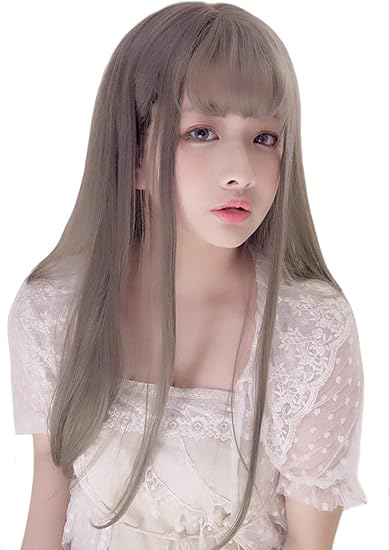 Amazon インマン Inman フルウィッグ ウィッグ ロング ストレート ふんわり 前髪 自然 原宿 ロリータ 耐熱 黒髪 青木亜麻灰 フルウィッグ 通販