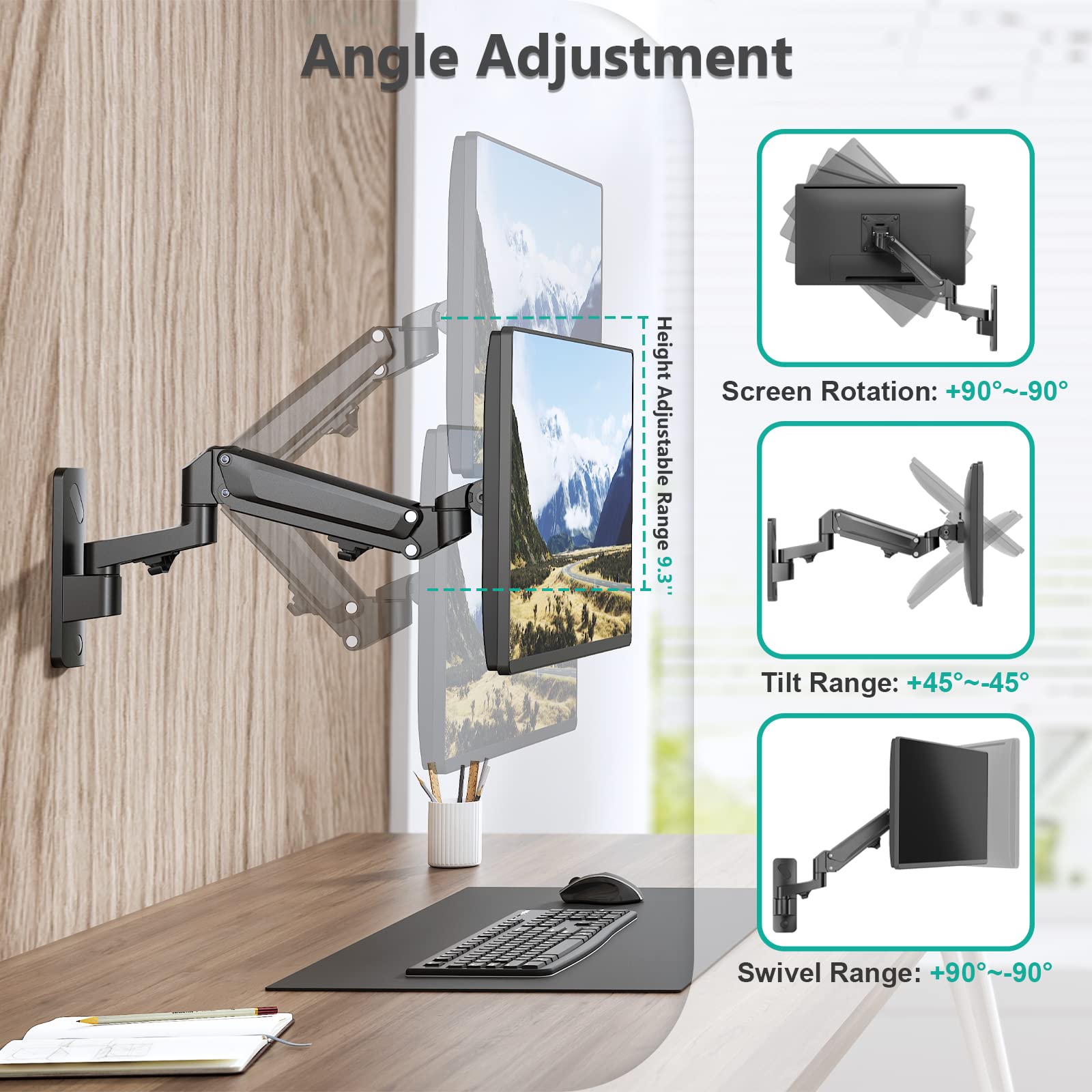 WALI Single Monitor Wall Mount, Computer Wall Mount Monitor Arm Holds up to 19.8lbs, Heavy Duty Gas Spring Single Arm Screen up to 35 Inch, Fully Adjustable Computer Stand (GSWM001XL), Black