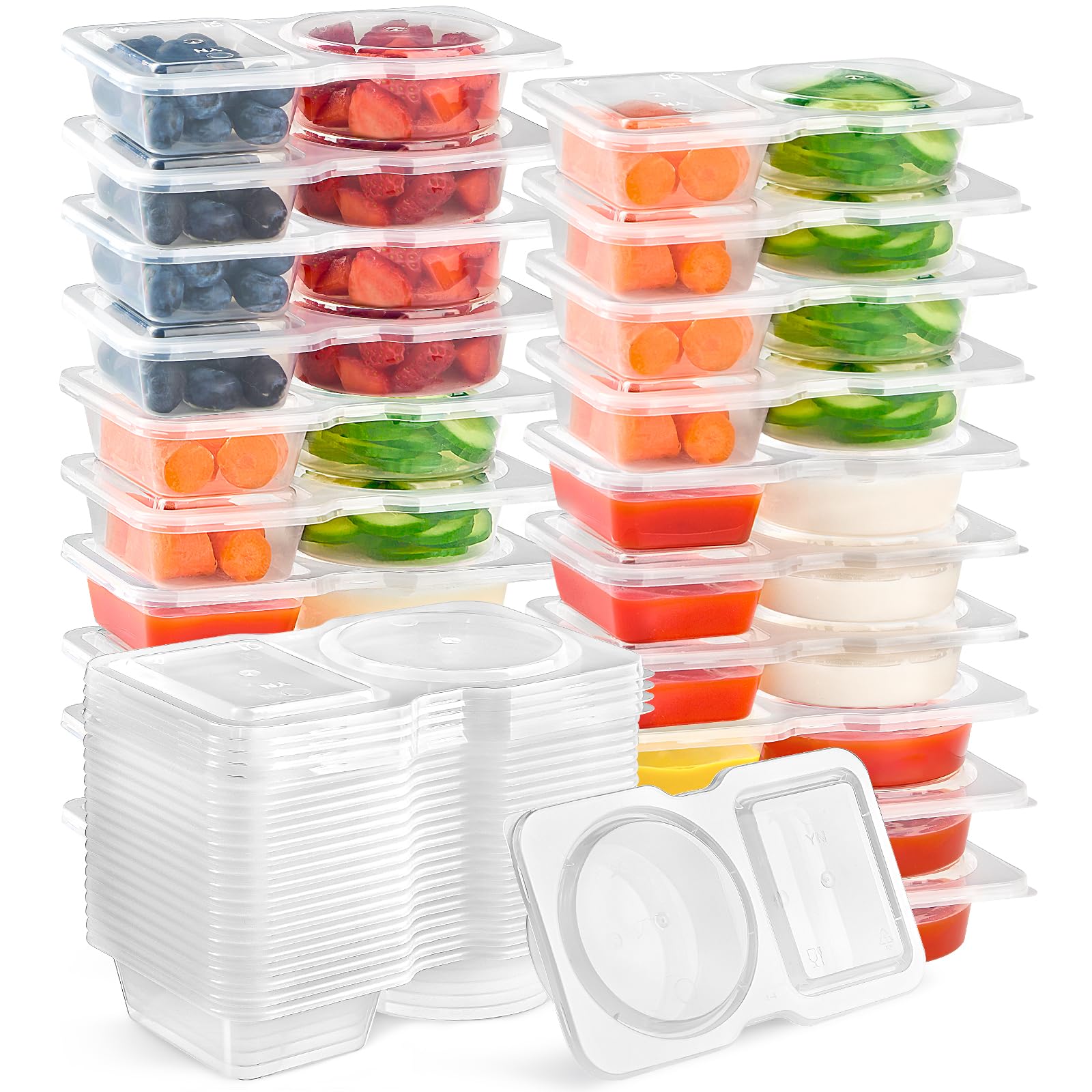 Photo 1 of Soelomu 10 Pack Small Snack Pack Containers with Lids, 4.5 oz Plastic Double Compartment Condiment Containers for Dipping Sauce, Travel Snacks
