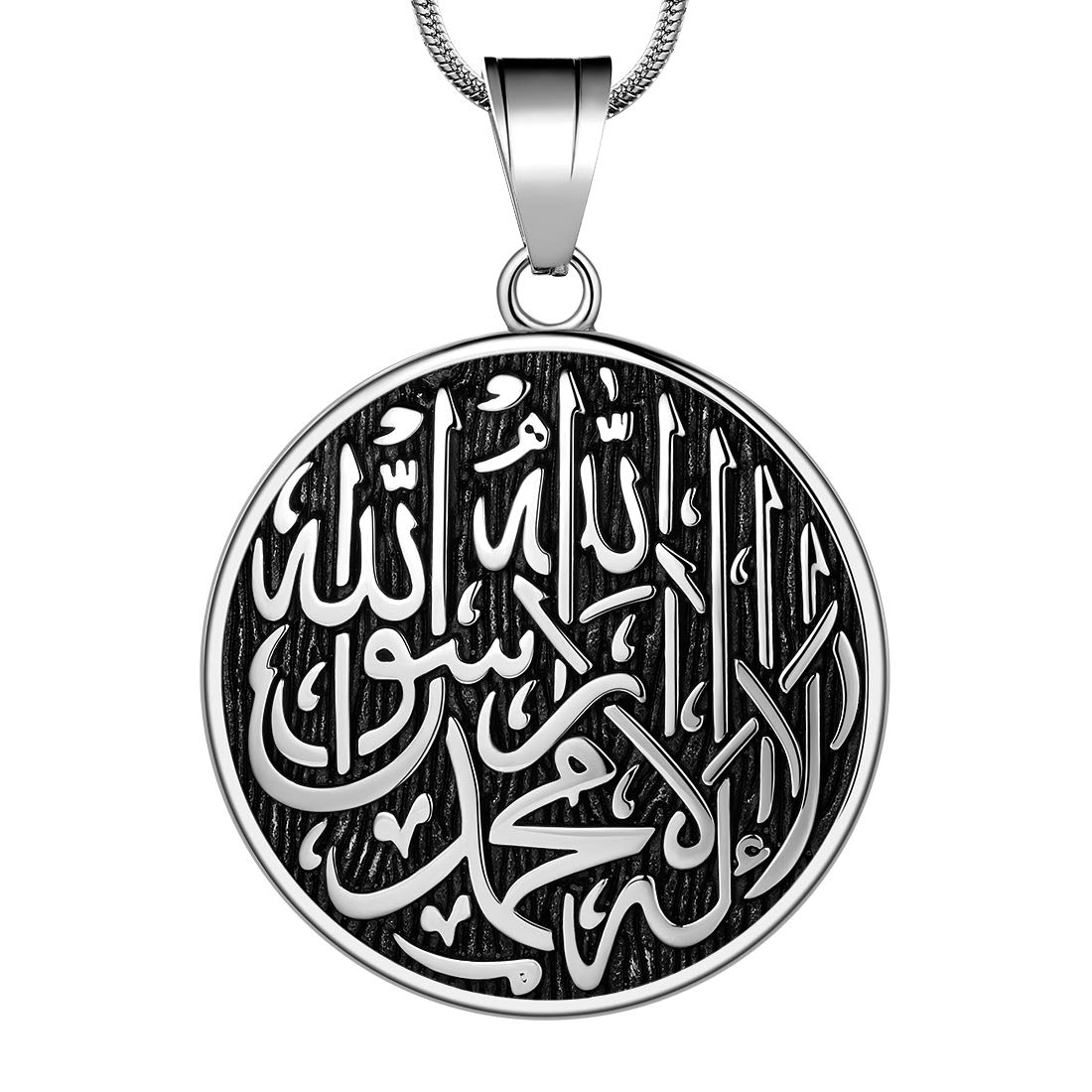 Hipunk Muslim Pendant Necklace for Men - Islamic Allah Design - Stylish Pendant in 316L Stainless Steel - Arabic Gift in Black Gun/18K Gold Plated Finish - SP0049B