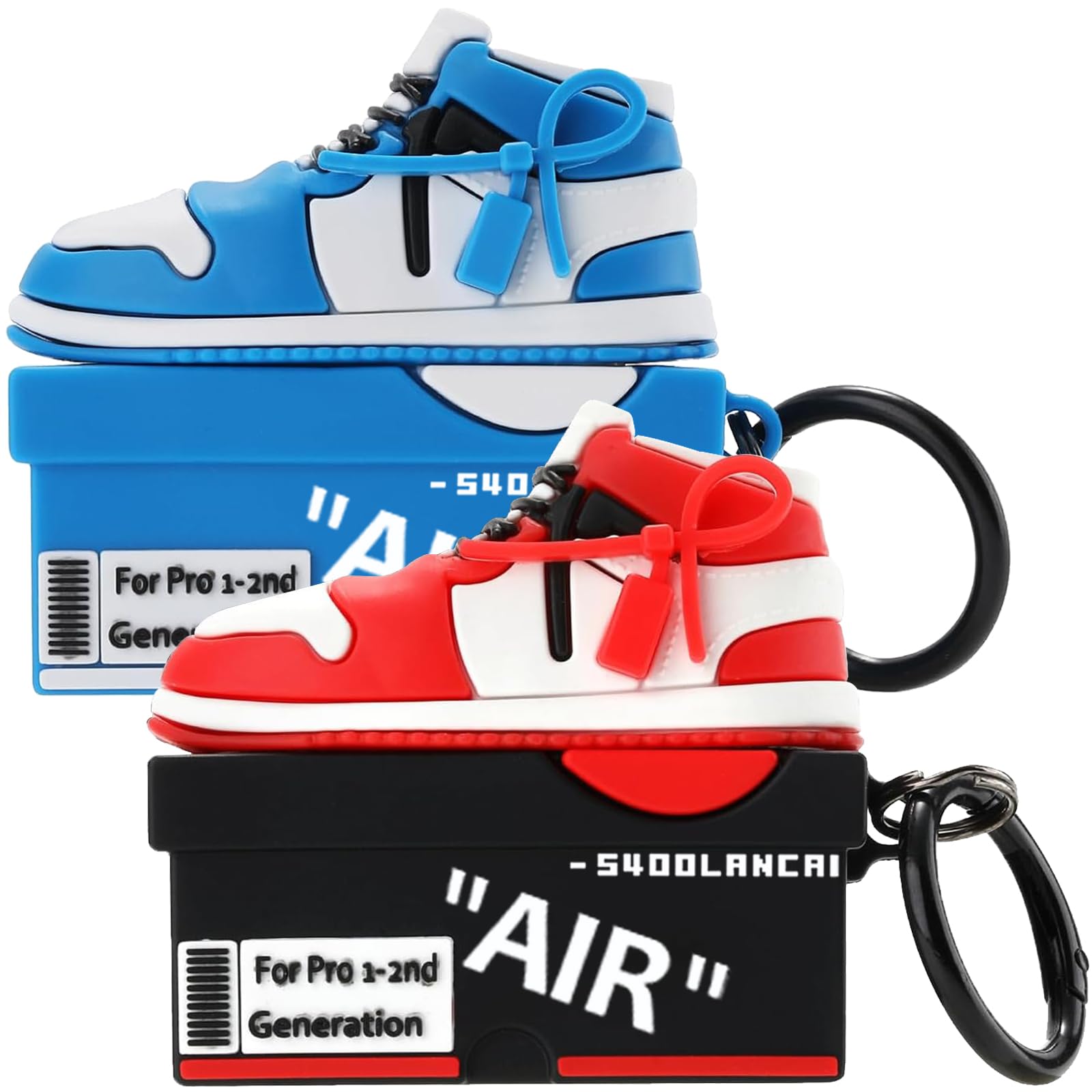 Photo 1 of [2Pack] Gedicht for Apple Airpods Pro Case Cover, Cute Cartoon Shoe Box Soft Silicone Protective Cases for AirPods Pro 1st Generation Case with Keychain for Women Men, Red+Blue