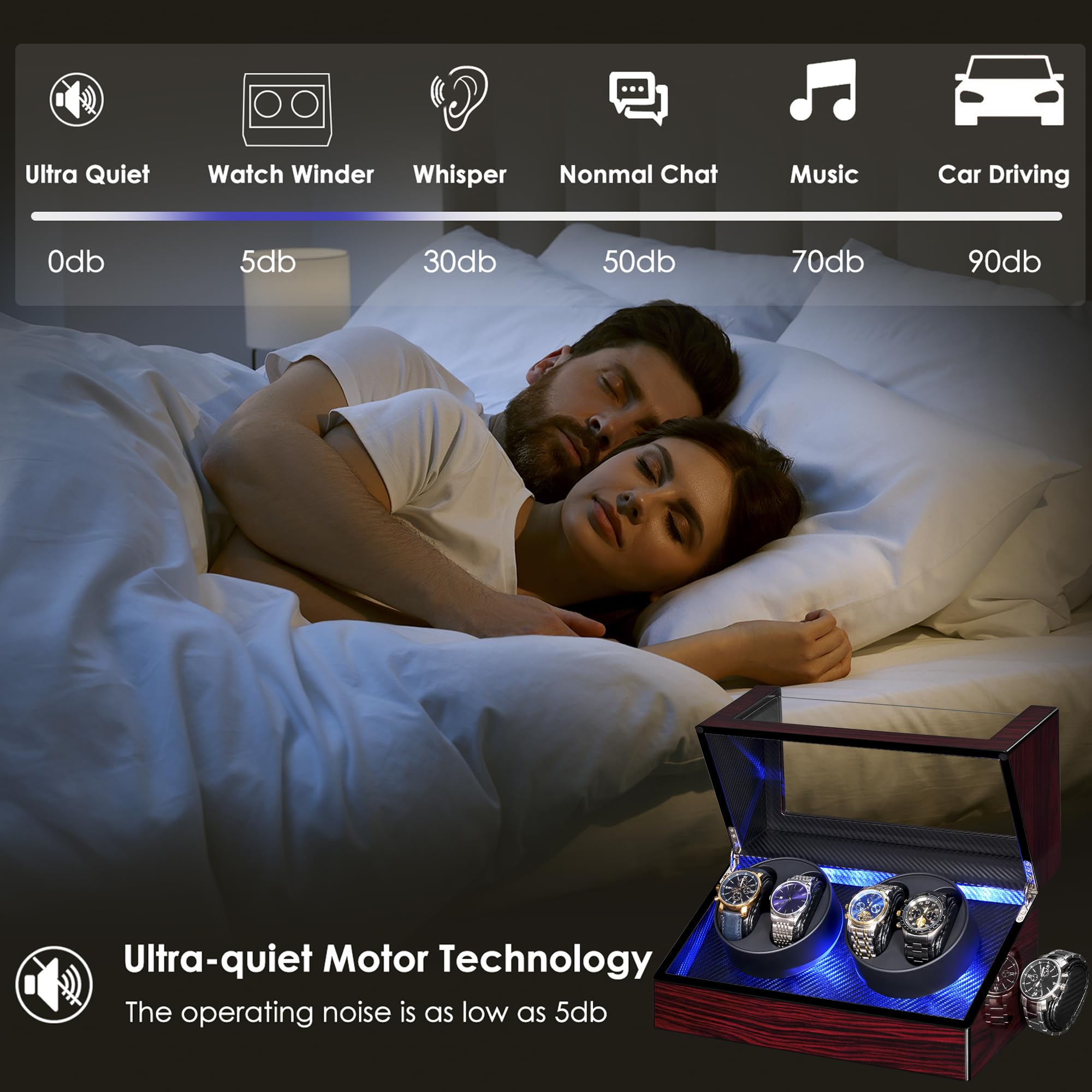 ANWBROAD ANWBROAD Watch Winders For Automatic Watches, Automatic Watch Winder Box With Led Light, Watch Turner For Automatic, 4 Watch Rotator And Super Quiet Motor And 4 Rotation Mode, UJWW011Y