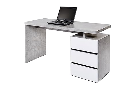 Movian Schreibtisch mit drei Schubladen, Beton/Weiß Farbe