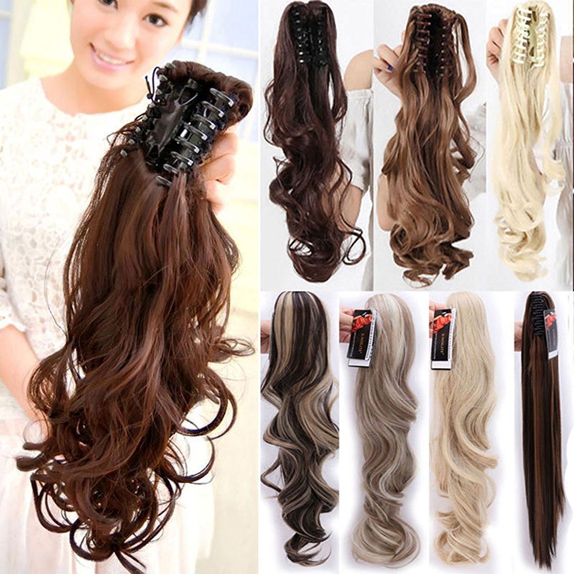 S-Noilite claw on ponytail, clip-in hair extensions long wavy hair ponytail โ image 1