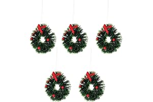 5pcs Miniature Christmas Wreath Mini Artificial Christmas Wreaths Ornaments Mini Christmas Candle Rings Dollhouse Accessories