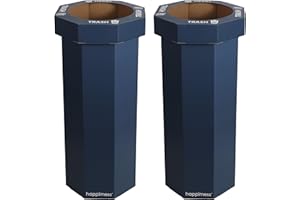 happimess HPM1300H-SET2 Fleur 25-Gallon Traditional Classic Disposable Corrugated Cardboard Event Trash Can and Recycling Bin for Home, Kitchen, Laundry Room, Bathroom, Denim Blue (Set of 2)