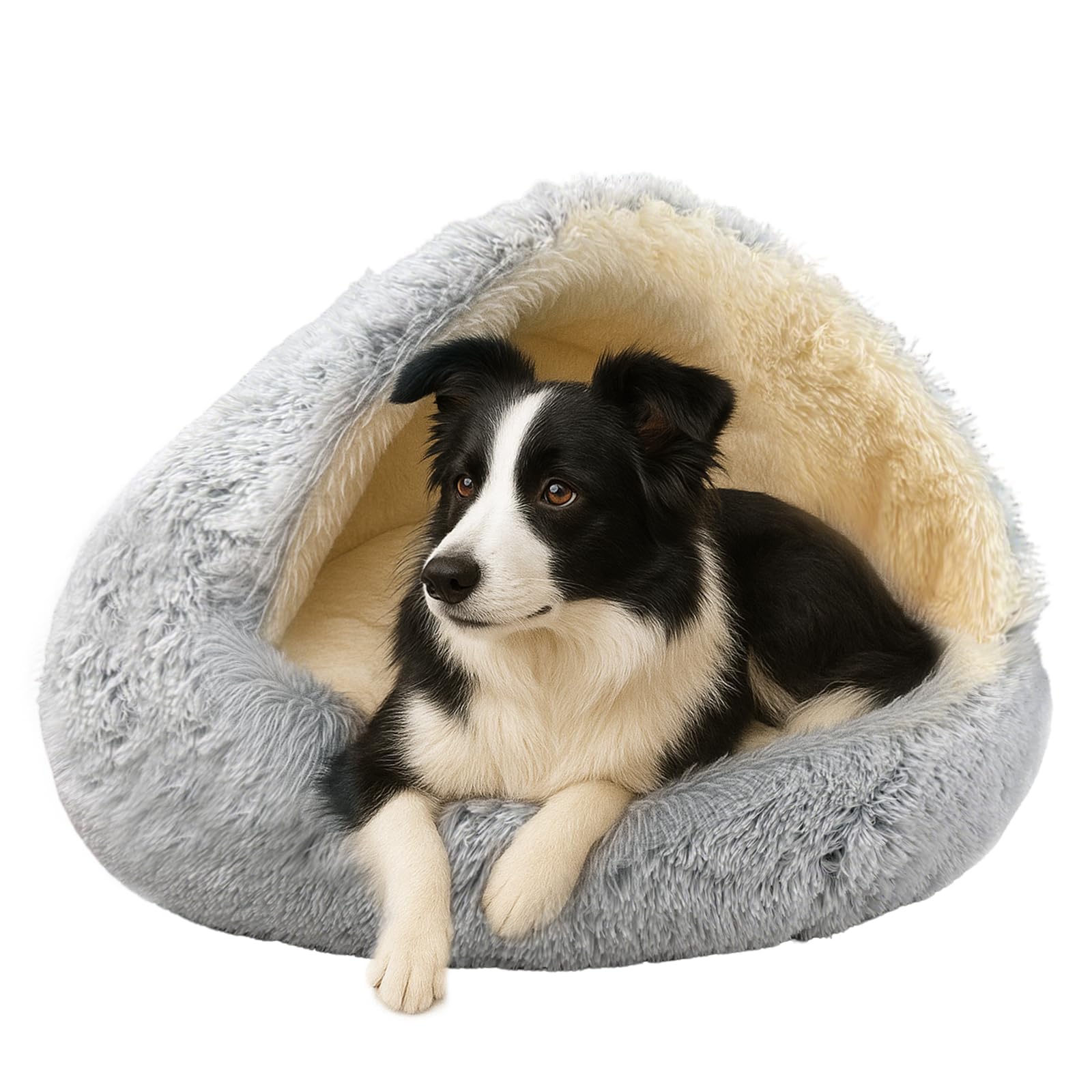 Photo 1 of ShinHye Round Plush Fluffy Hooded Cat Bed Cave, Cozy for Indoor Cats or Small Dogs, Waterproof Bottom, Washable?30 in?