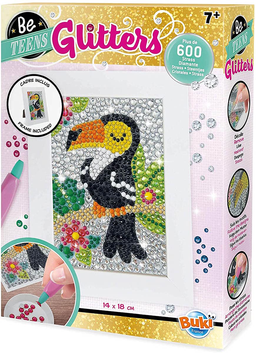 Buki France DP004 Be Teens Glitters - Toucan. Glittery Diamante Arts & Crafts Kit. DIY Decorative Mosaic with Wooden Photo Frame. Creative Gift Suitable for Boys & Girls 7+