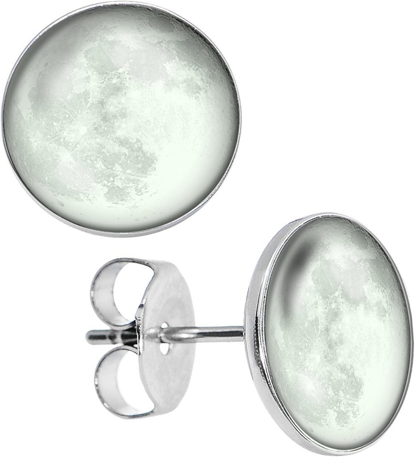 LilMentsGlow in the Dark Super Full Moon Planet Unisex Mens Womens Stainless Steel Stud Earrings