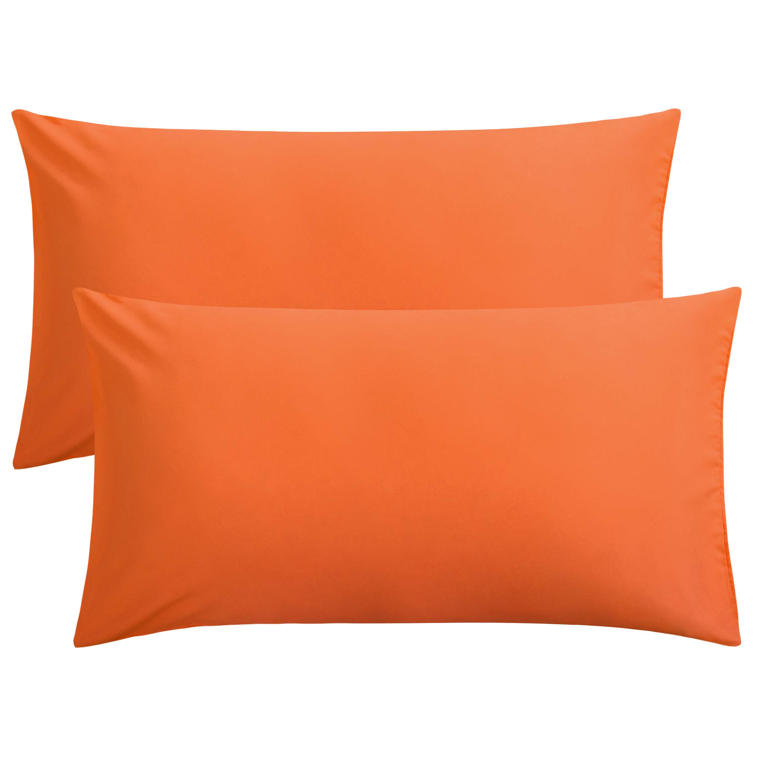 FLXXIE 2 Pack 100% Brushed 1800 Microfiber Plain King Pillowcases, Wrinkle and Stain Resistant, Soft and Cozy Envelope Closure Bed Pillow Cases, Orange, 50x90 cm