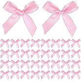 50 PCS Mini Pink Bows for Gift Wrapping, Small Satin Ribbon Bow, Cute Tiny Pink Bows for Crafts, Bowknot Sewing Accessories for Flowers Bakery Wrapping Christmas Wedding Birthday Party Decor