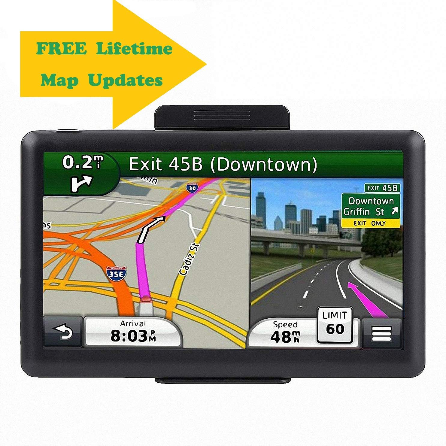 7.1 Inch GPS Navigator, 2019 Updated Lifetime Navigation Stereo System Touch Screen with Large 8GB Memory Multi Language Maps Spoken for Car Vehicle Truck Taxi