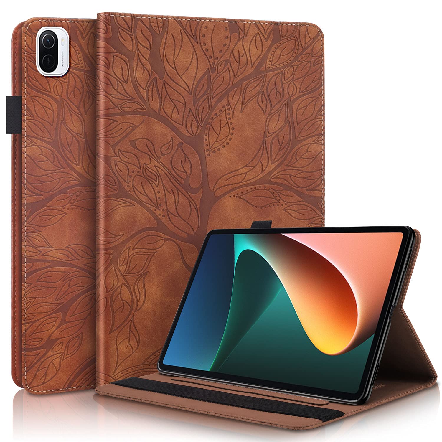 Succtopy Case for Xiaomi Mi Pad 5 / Mi Pad 5 Pro 11 Inch 2021, Folio Flip PU Leather Case Stand Function Wallet Cover Case Tablet Protective Case Xiaomi Mi Pad 5 Pro, Tree Brown