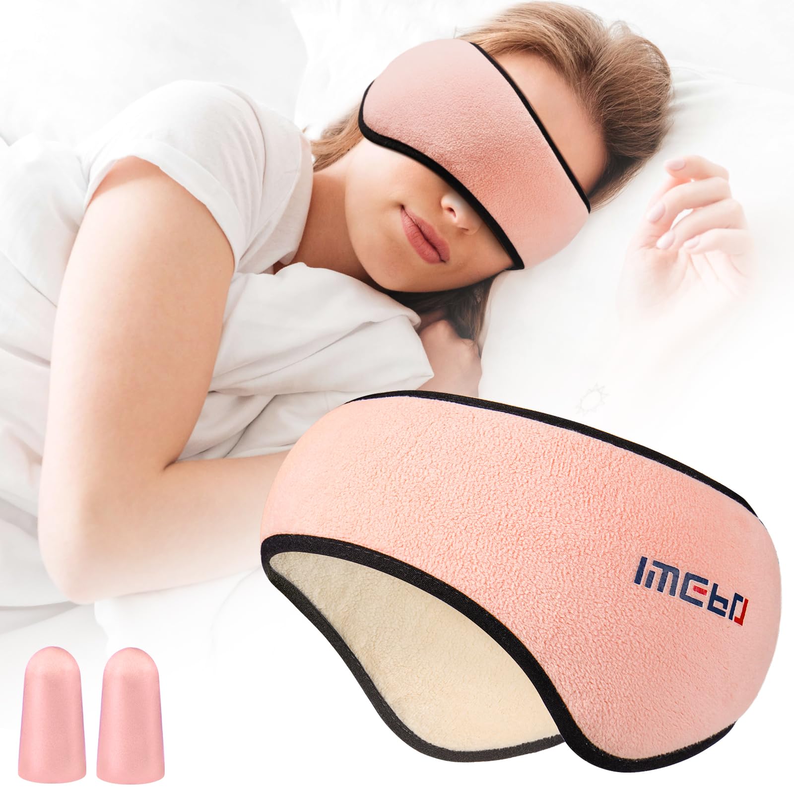 Photo 1 of Plush Sleep Mask - Adjustable Headband, 2 in 1 Eye & Ear Mask for Men & Women, Soft Eye Cover for Side Sleepers (Pink)