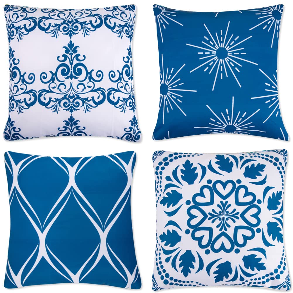 ARVOV Outdoor Waterproof Throw Pillow Covers, Tropical Plants Waterproof Cushion Cover, Waterproof Cushion Case for Outdoor Patio Garden Blench Tent Living Room and Sofa - 18 x 18 Inches (Navy Blue)